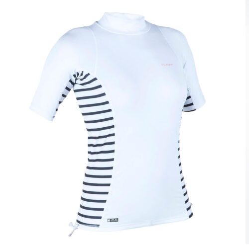 CAMISETA PROTECCIÓN SOLAR UV UPF 50+ MANGA CORTA OLAIAN MUJER TOP 500 BLANCO A RAYAS - Imagen 7