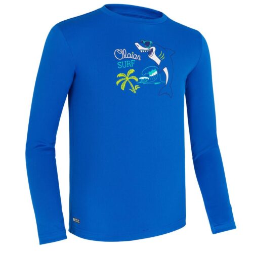 CAMISETA PROTECCIÓN SOLAR SURF UFP50+ NIÑOS OLAIAN ESTAMPADO ML AZUL