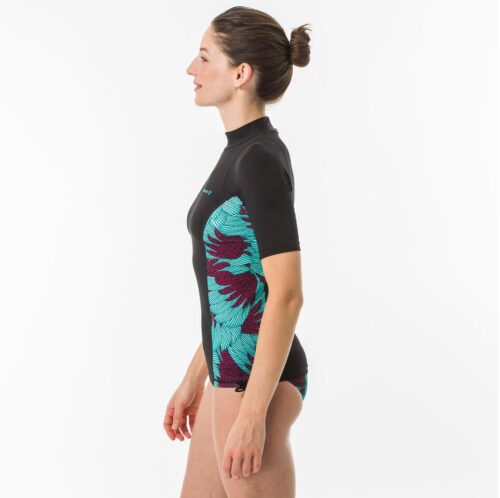CAMISETA PROTECCIÓN SOLAR UV UPF 50+ MANGA CORTA OLAIAN MUJER TOP 500 NEGRO VERDE - Imagen 2
