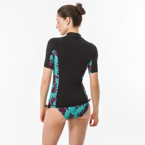 CAMISETA PROTECCIÓN SOLAR UV UPF 50+ MANGA CORTA OLAIAN MUJER TOP 500 NEGRO VERDE - Imagen 3