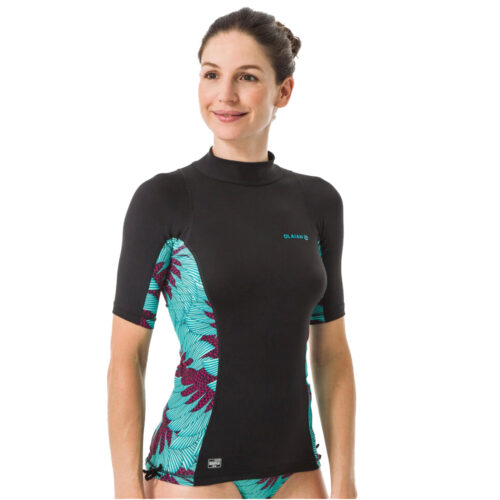 CAMISETA PROTECCIÓN SOLAR UV UPF 50+ MANGA CORTA OLAIAN MUJER TOP 500 NEGRO VERDE